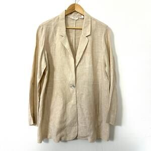 Christian Siriano 100% Linen Blazer L Natural Biege Minimalist Tailored Relaxed